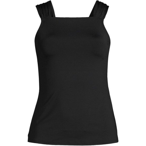 Land's End Plus Standard size cap sleeve high neck tankini top Black Various - Picture 6 of 9